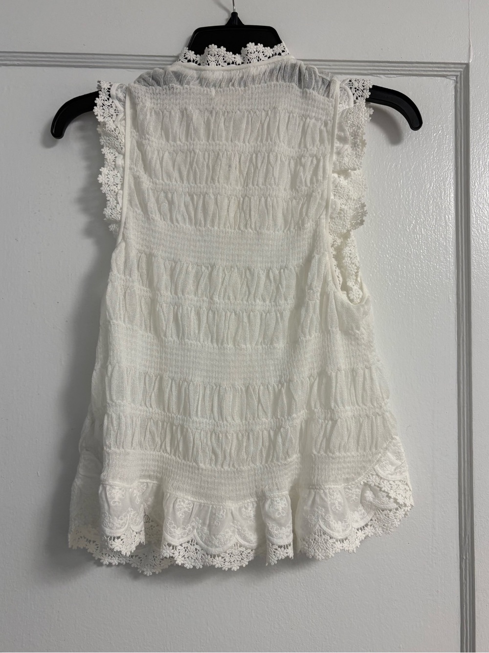 Pilcro Shirred Lace-Trim Sweater Tank Top - Ivory Size Medium - Picture 8 of 12